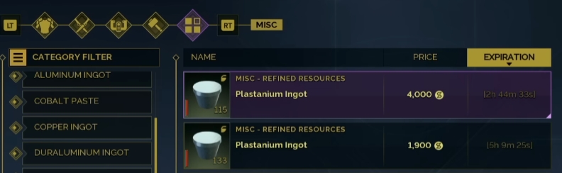 dune awakening plastanium ingot price in the exchange